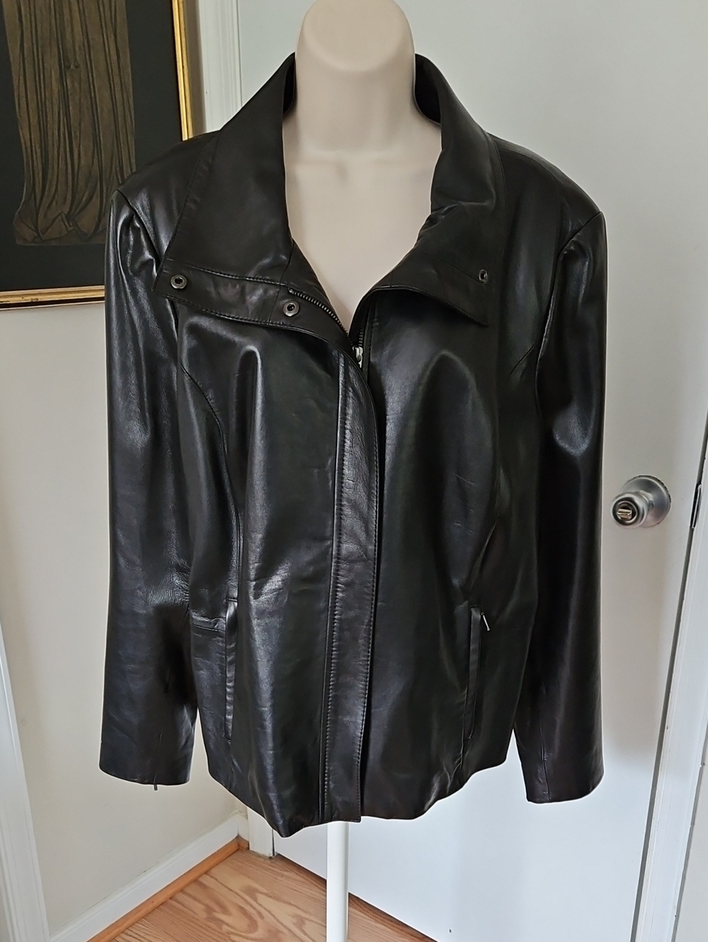 Talbots Lambskin Black Leather Moto Jacket Size 18